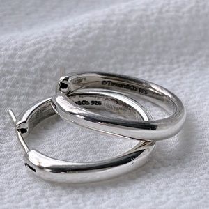 Authentic Tiffany & Co. Sterling Silver Square Cushion Hoop Earrings